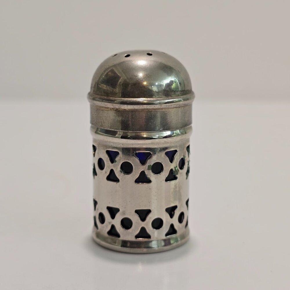 APEX - Vintage EPNS Cobalt Glass Insert Salt Shaker, Single​​